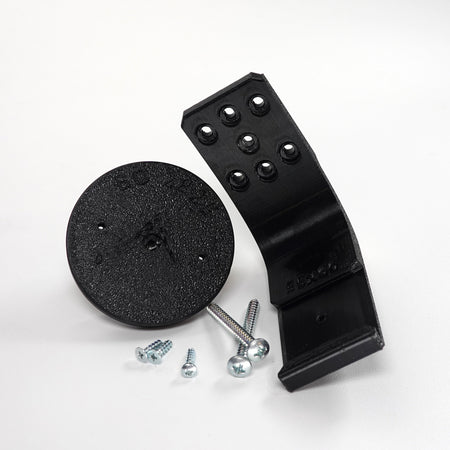 3D-printed black plastic soffit and ceiling mount for a Blink security camera.