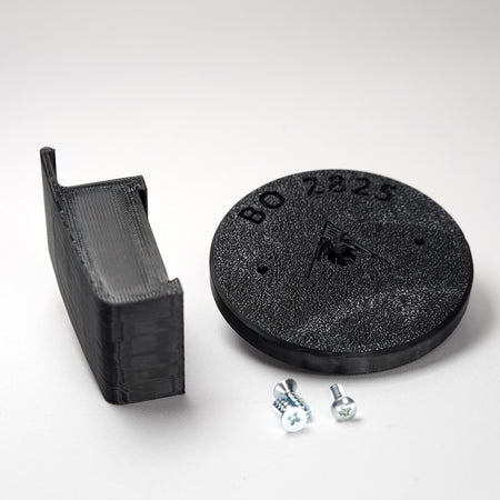 3D-printed traditional vinyl siding clip and circular mounting base for a Blink camera, include screws.