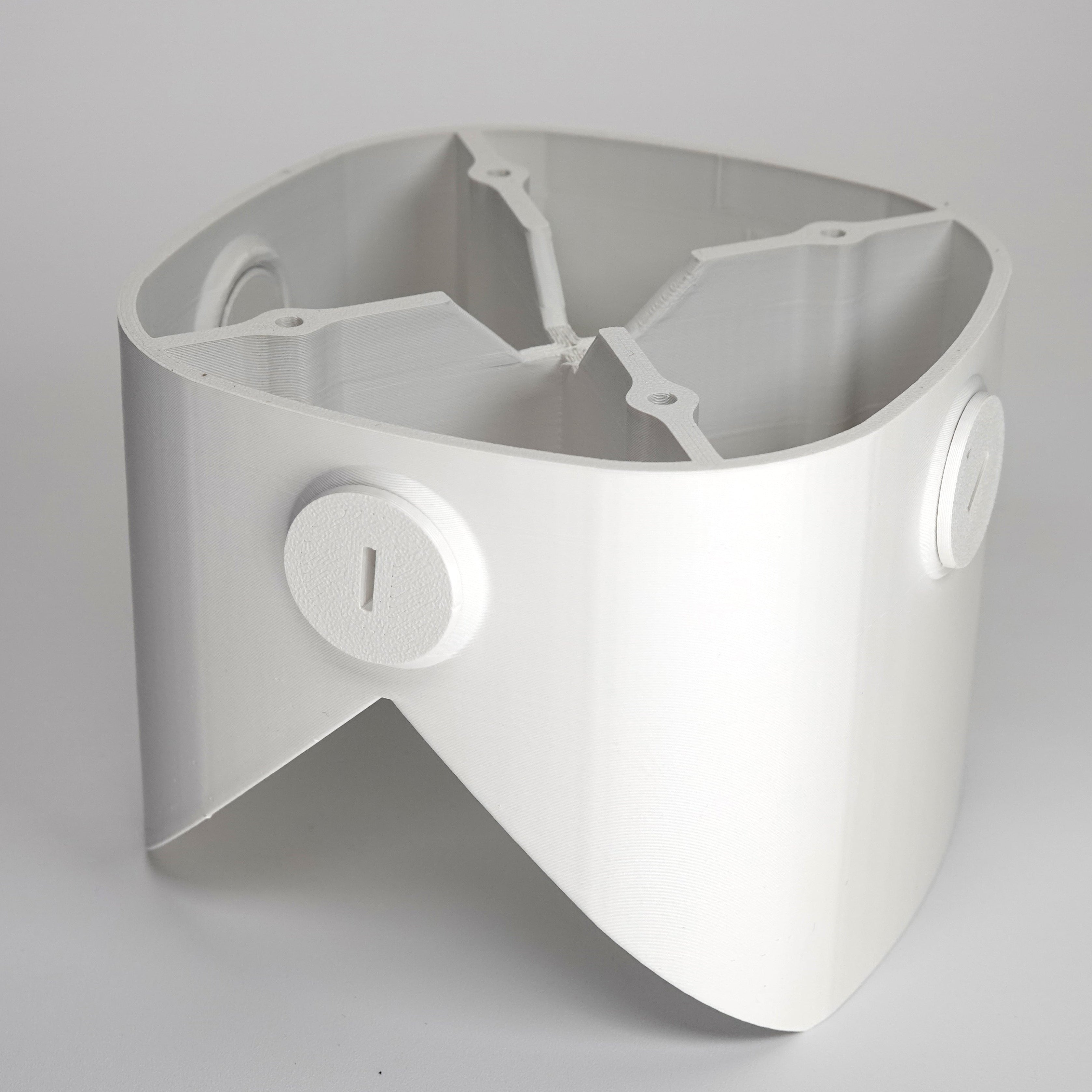 White 3D-printed outside corner mount for eufy floodlight cameras.