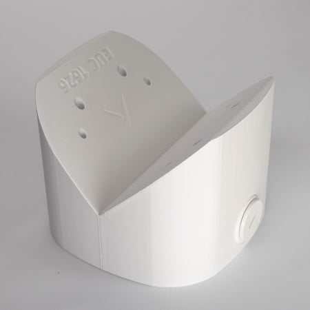 White 3D-printed outside corner mount for eufy floodlight cameras.