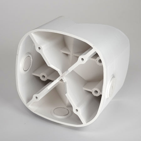 White 3D-printed outside corner mount for eufy floodlight cameras.