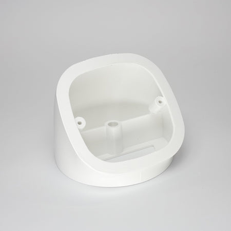 A 3D-printed angled soffit wedge mount for a Eufy floodlight camera in white.
