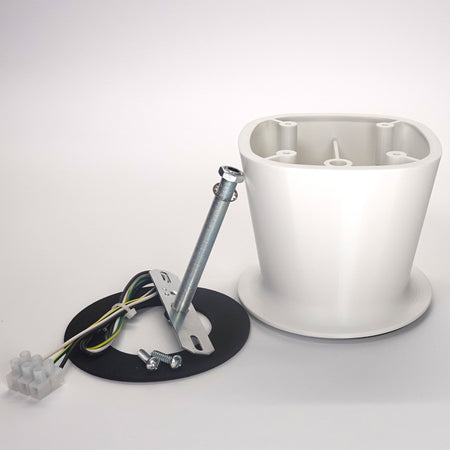 3D-printed soffit drop extension for eufy floodlight cameras, include screws, round weatherproof gasket, wires and crossbar installation hardware.