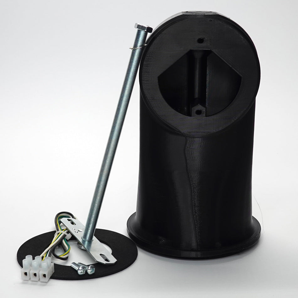 Black eve Outdoor Cam Single Soffit Mount, include screws, round weatherproof gasket, wires and crossbar installation hardware.