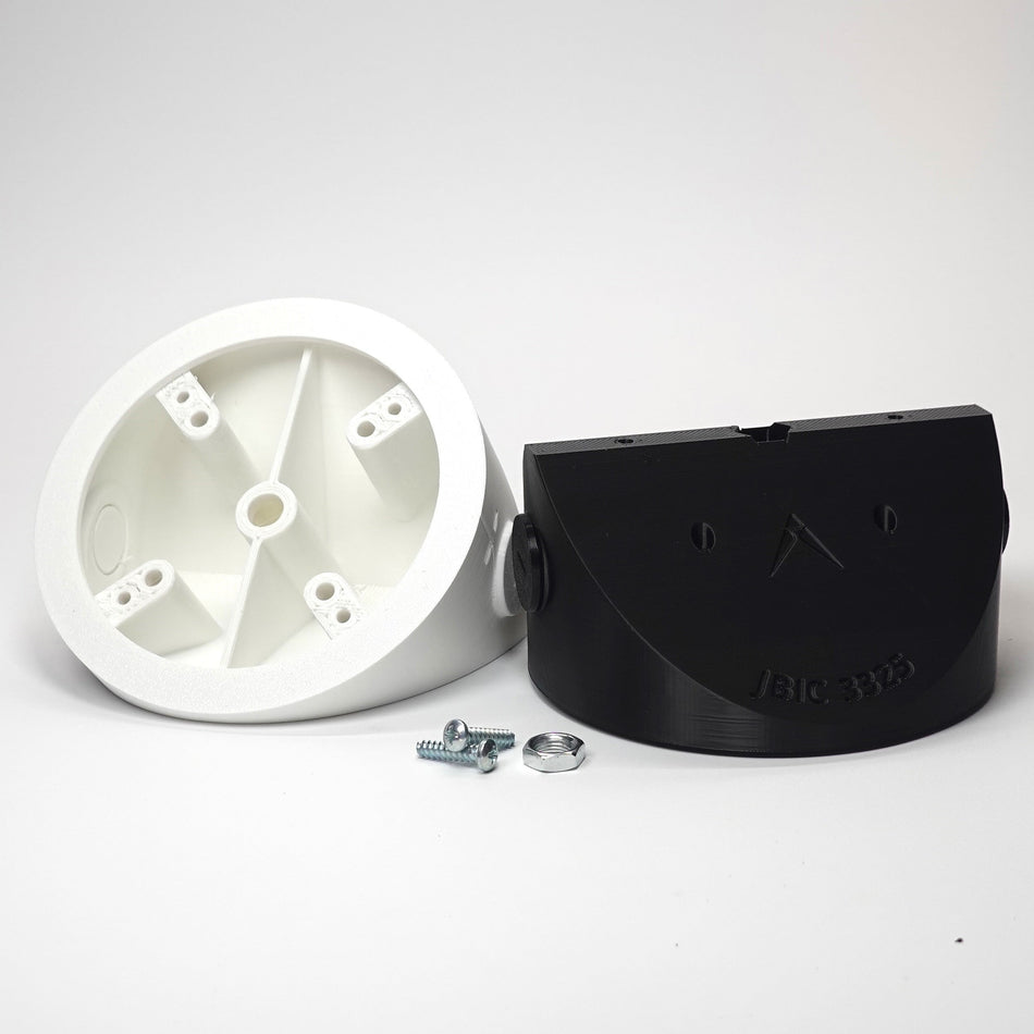3D-printed Inside Corner Mount / Junction Box for floodlight cameras.