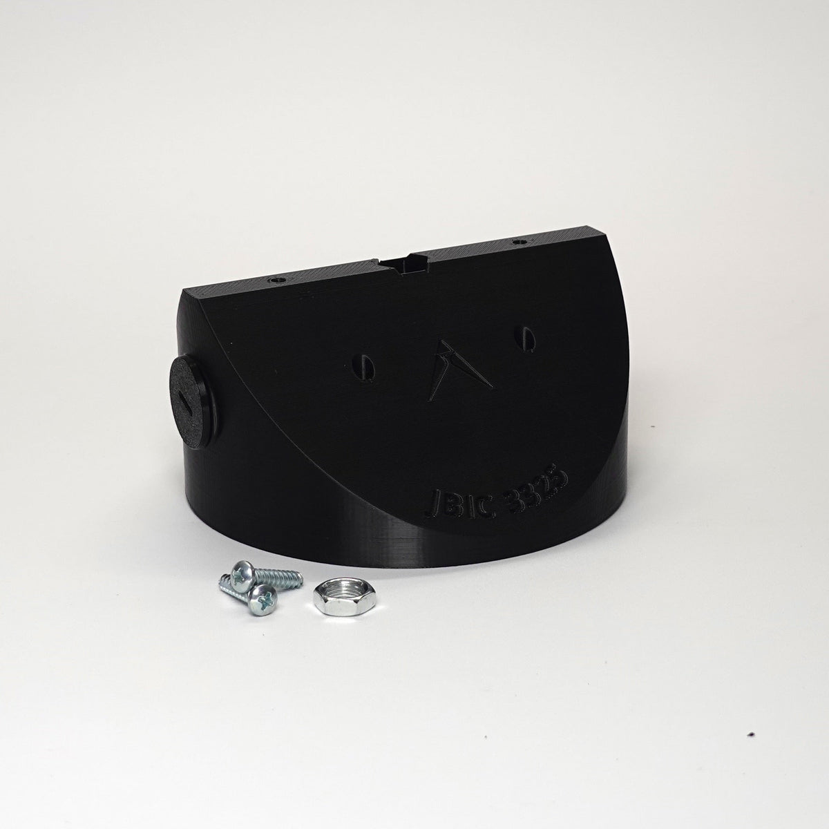 Black 3D-printed Inside Corner Mount / Junction Box for floodlight cameras.