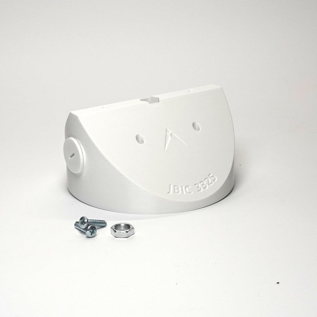 White 3D-printed Inside Corner Mount / Junction Box for floodlight cameras.