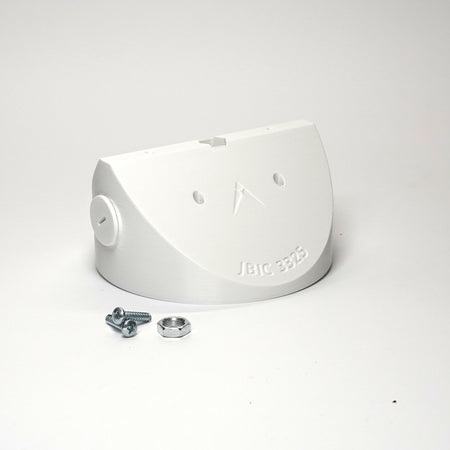 White 3D-printed Inside Corner Mount / Junction Box for floodlight cameras.