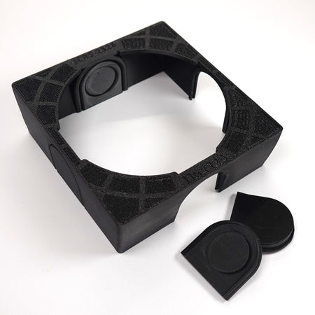 3D-printed customizable square junction box cover, with an adjustable side tab.