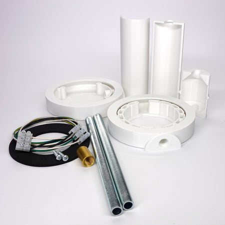 A white 3D-printed Piggyback Extension kit for junction boxes.