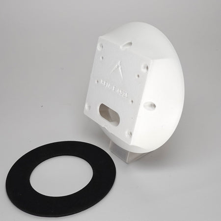 White 3D-printed Junction Box Adapter (E) for Reolink, include a black weatherproof gasket.