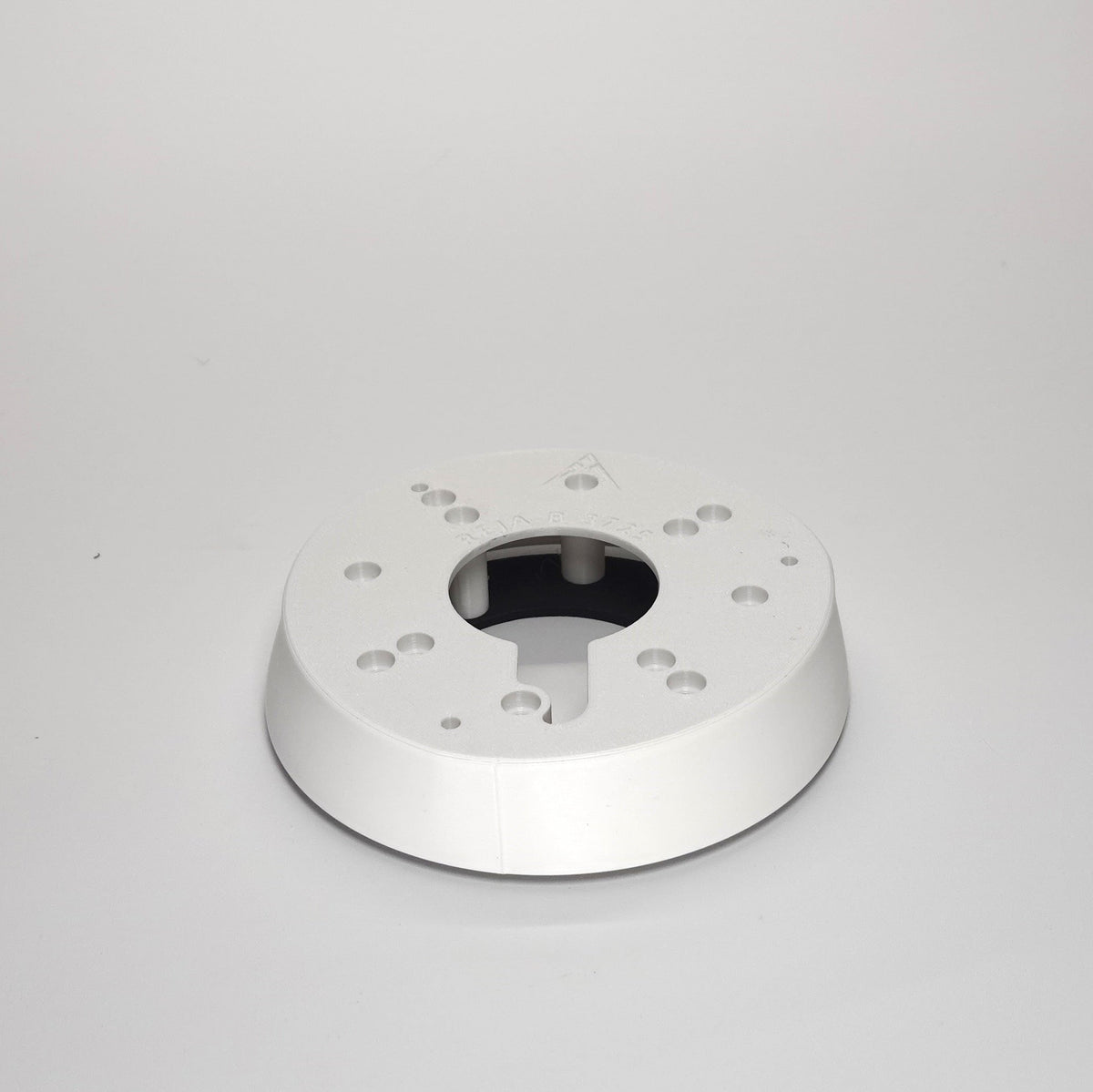 White 3D-printed Junction Box Adapter (B) for Reolink, included black weatherproof gasket.