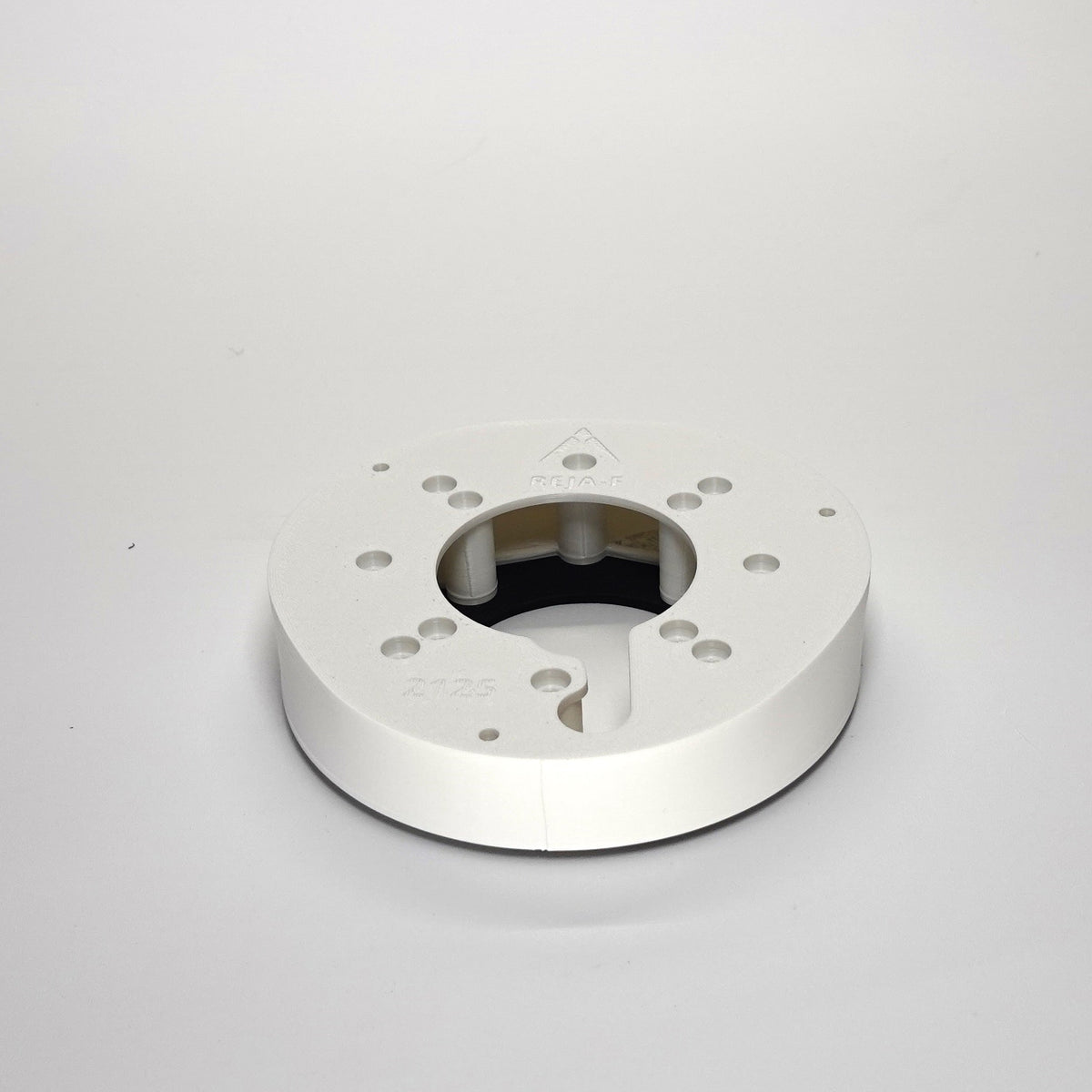 White 3D-printed Junction Box Adapter (F) for Reolink.