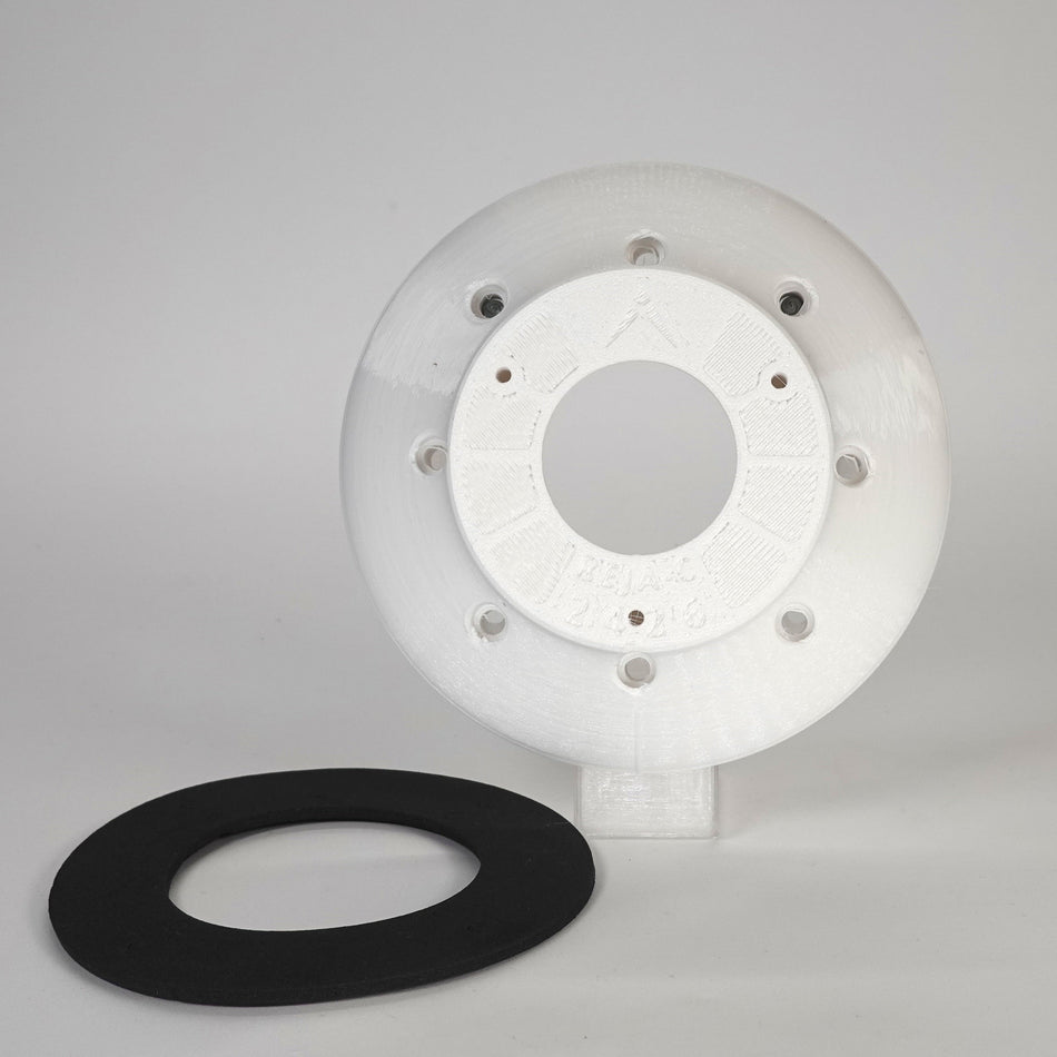 White 3D-printed junction box adapter ring for Reolink camera include gasket.