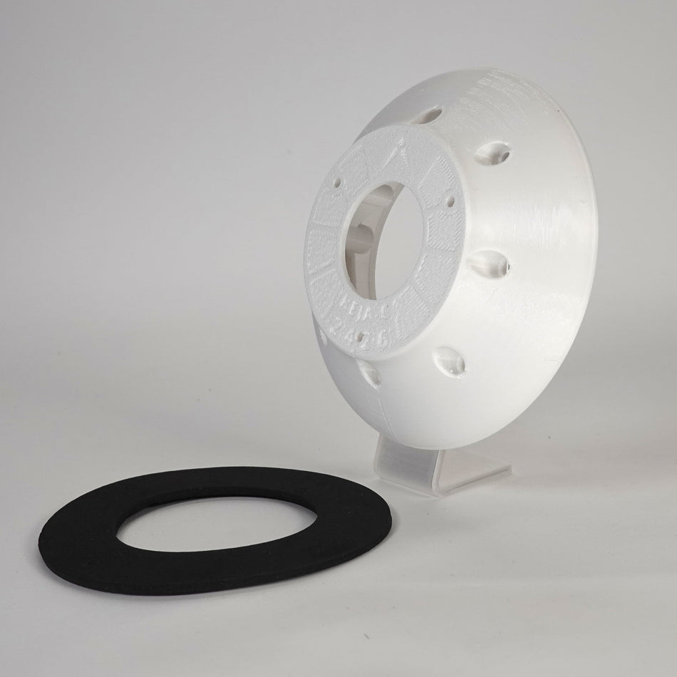 White 3D-printed junction box adapter ring for Reolink camera include gasket.