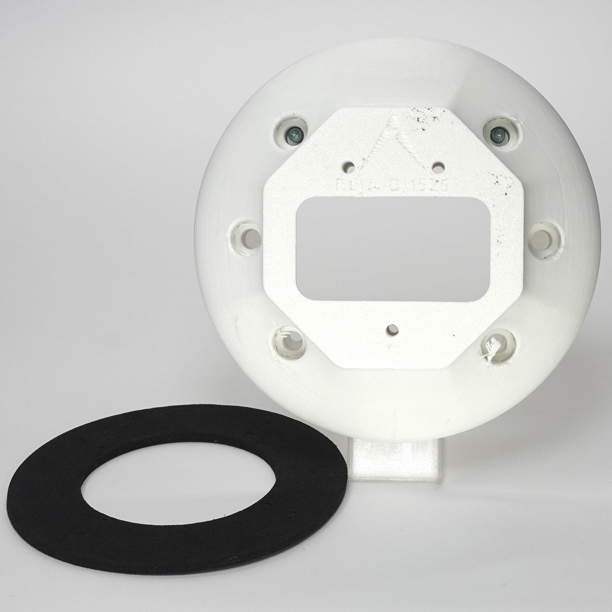 3D-printed junction box adapter, include gasket.