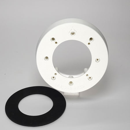 White 3D-printed Junction Box Adapter (A) for Reolink, included black weatherproof gasket.