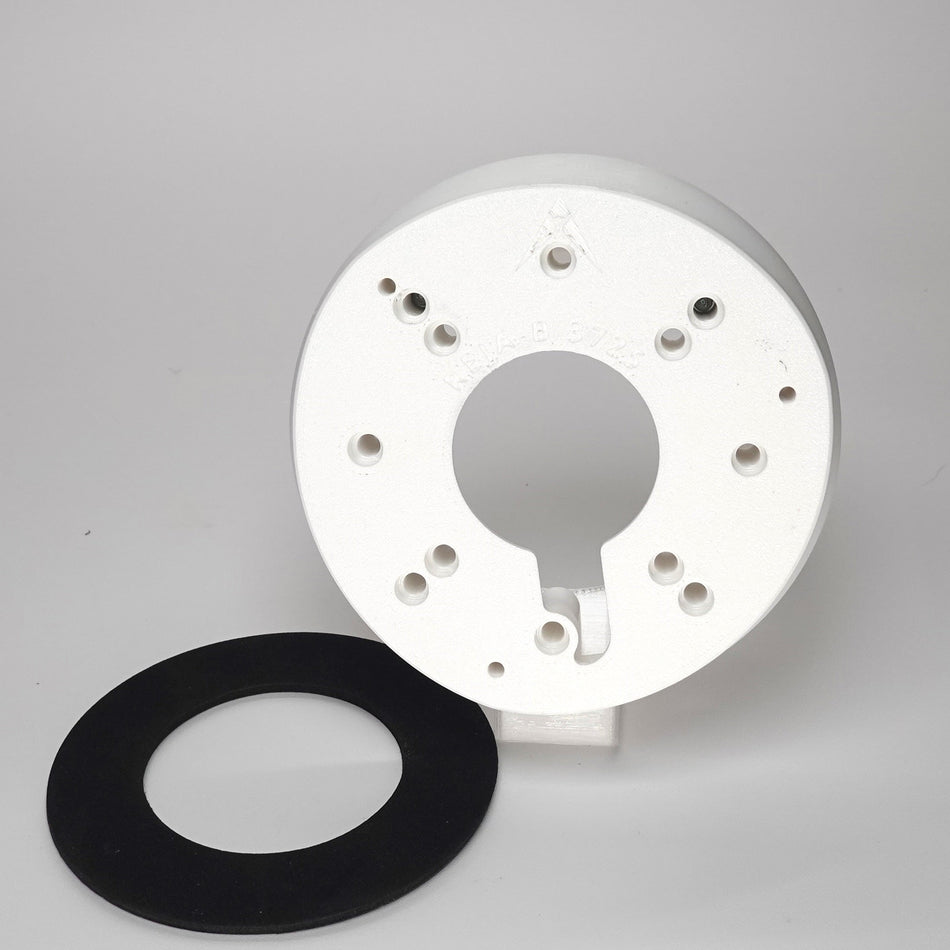 White 3D-printed Junction Box Adapter (B) for Reolink, included black weatherproof gasket.