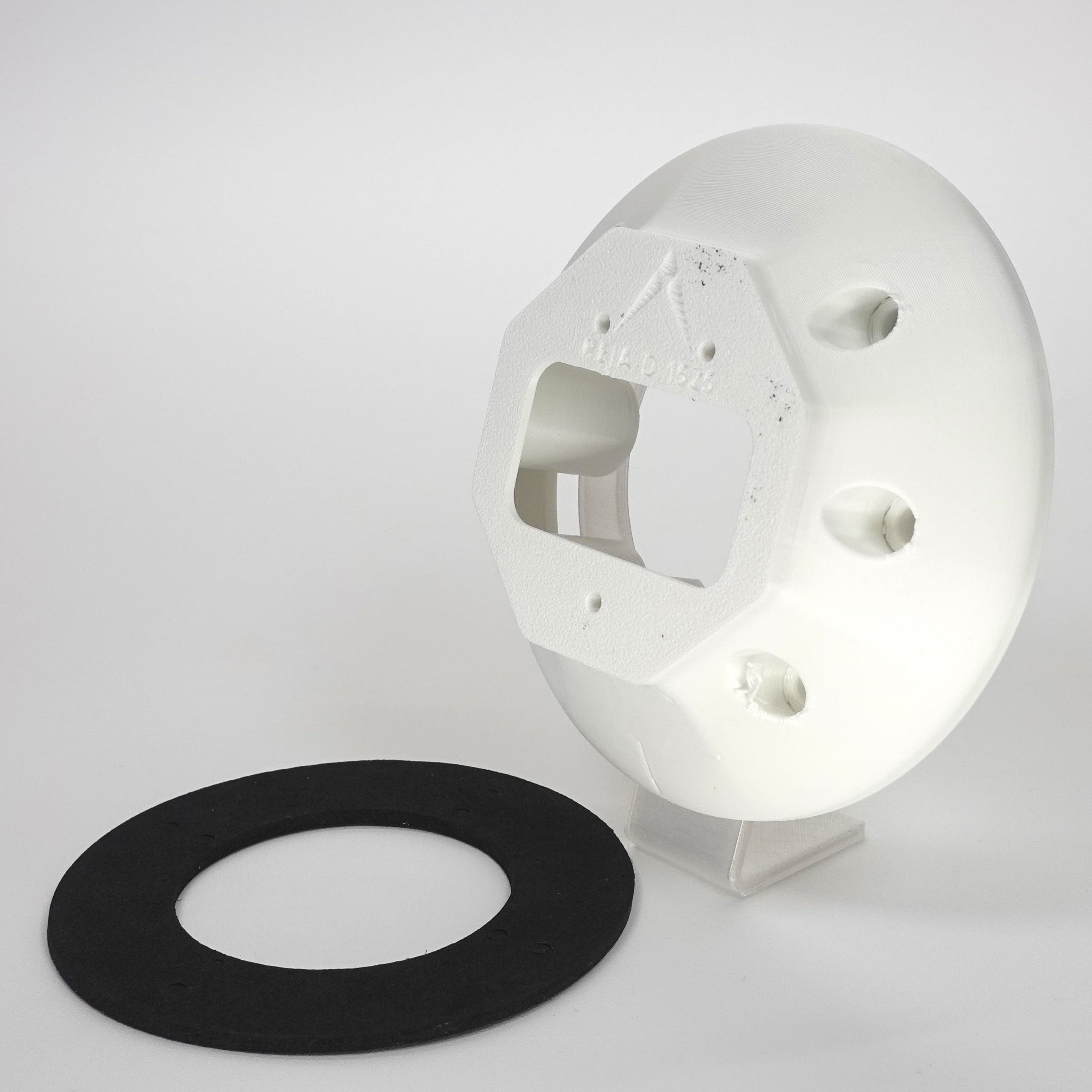 3D-printed junction box adapter, include gasket.