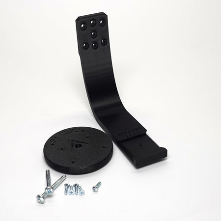 Black 3D-printed Ring camera mount kit featuring a curved arm bracket, include screws.