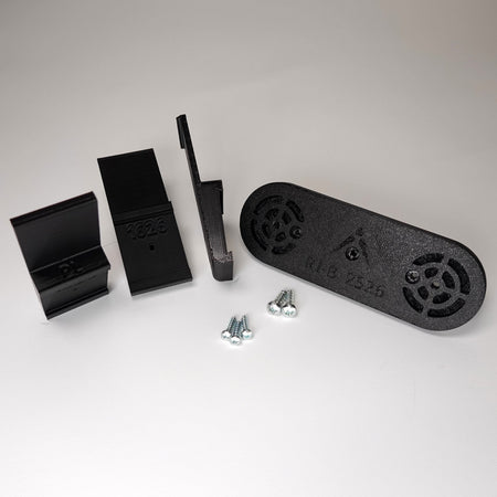 Black 3D-printed no-drill plank siding clip kit for a Ring Solar Panel.