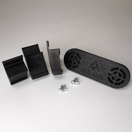 Black 3D-printed no-drill Traditional siding clip kit for a Ring Solar Panel.