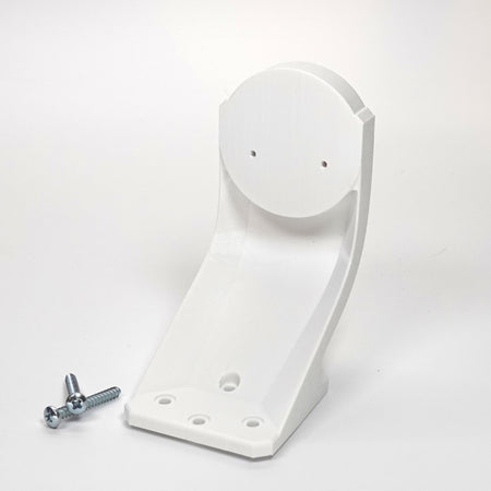 White 3D-printed curved mounting bracket for Ring Stick Up Cam, include screws.
