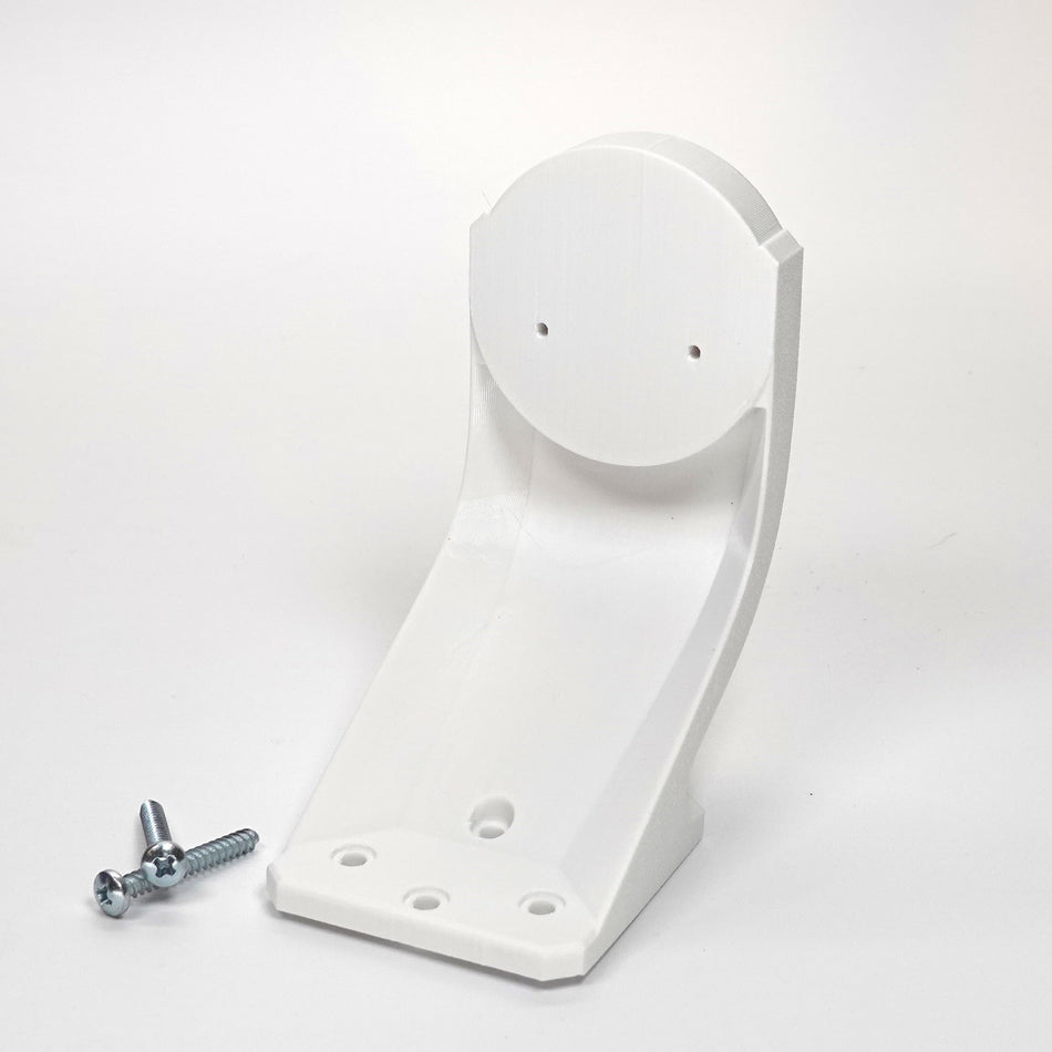White 3D-printed curved mounting bracket for Ring Stick Up Cam, include screws.