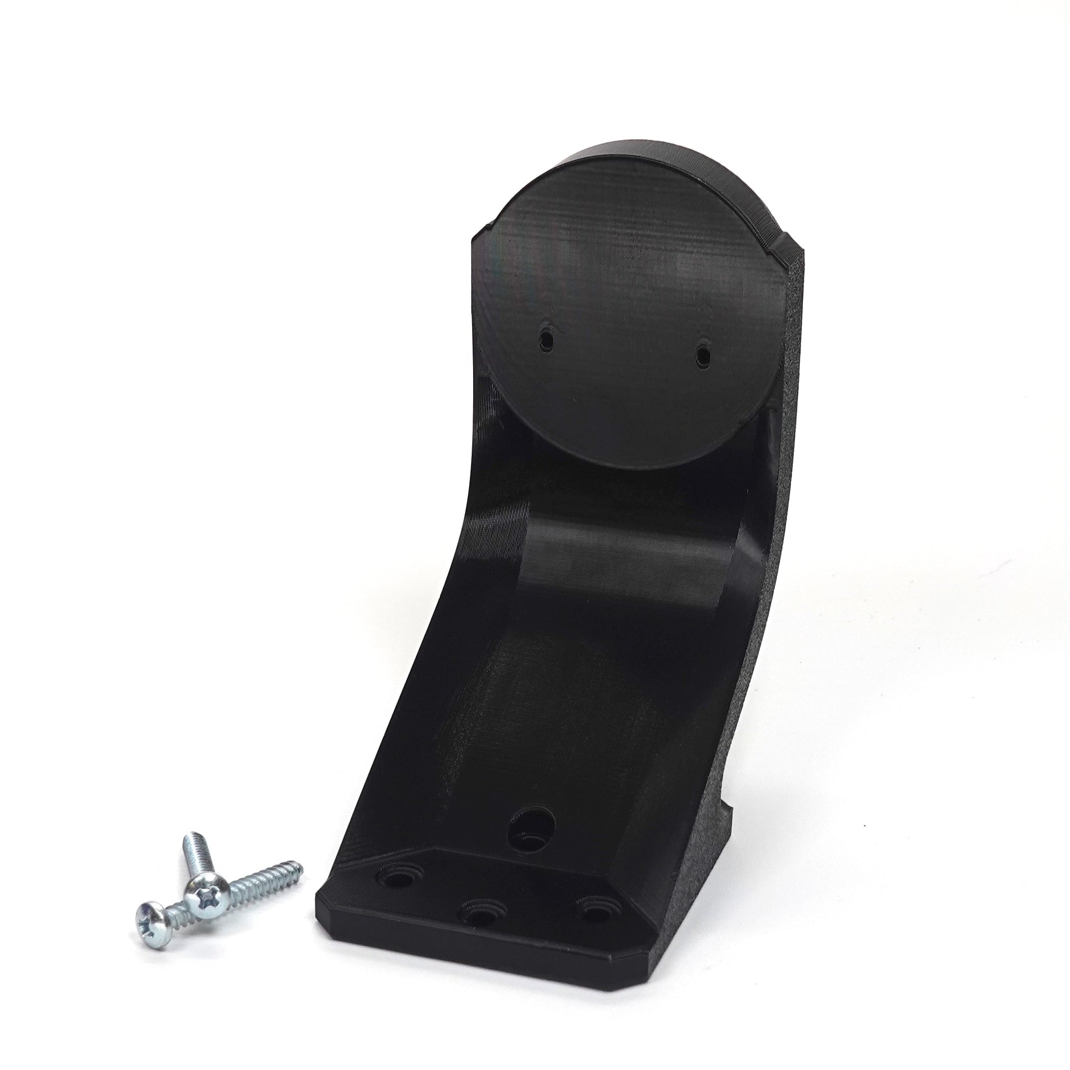 Black 3D-printed curved mounting bracket for Ring Stick Up Cam, include screws.