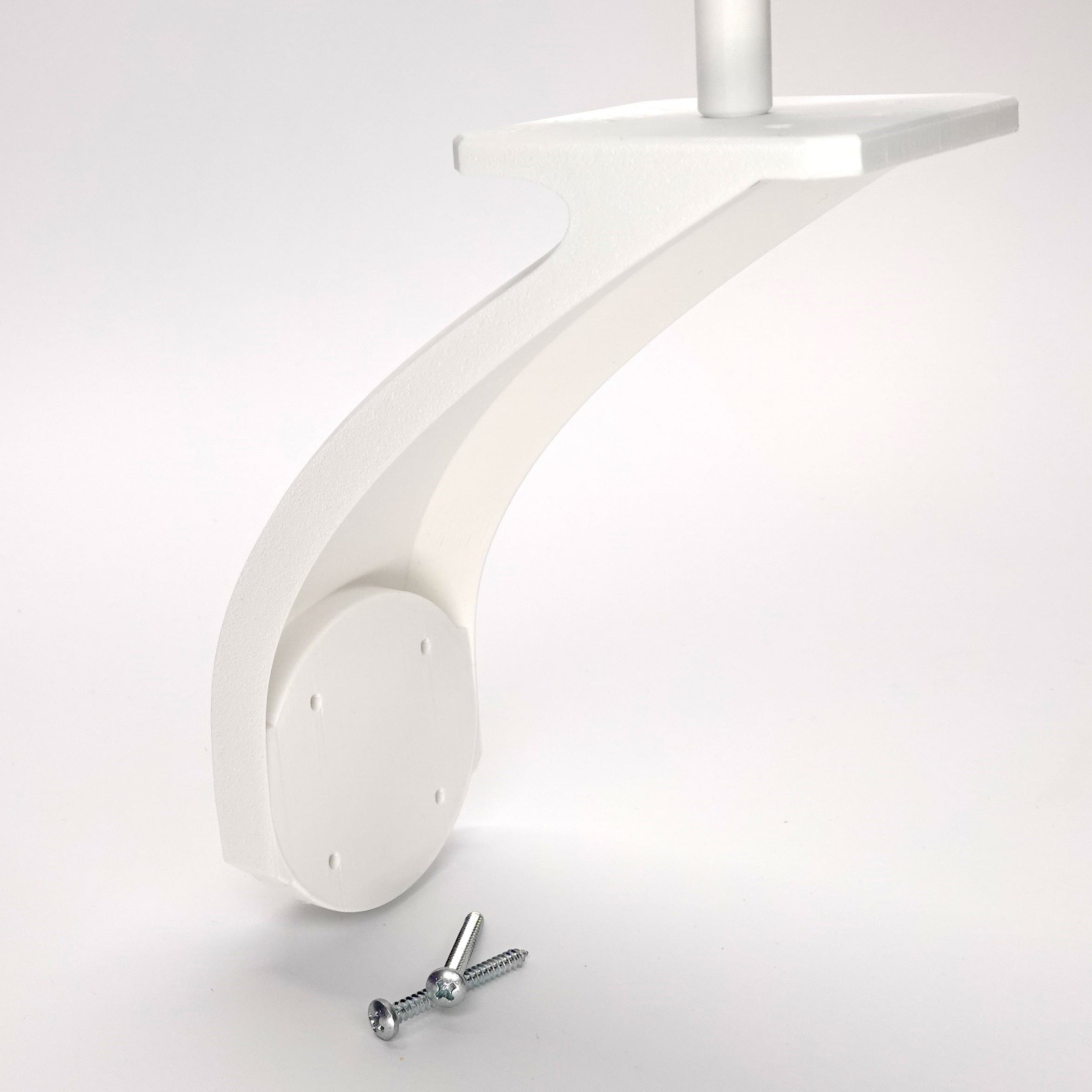 White 3D-printed curved mounting bracket for Ring Stick Up Cam, include screws.