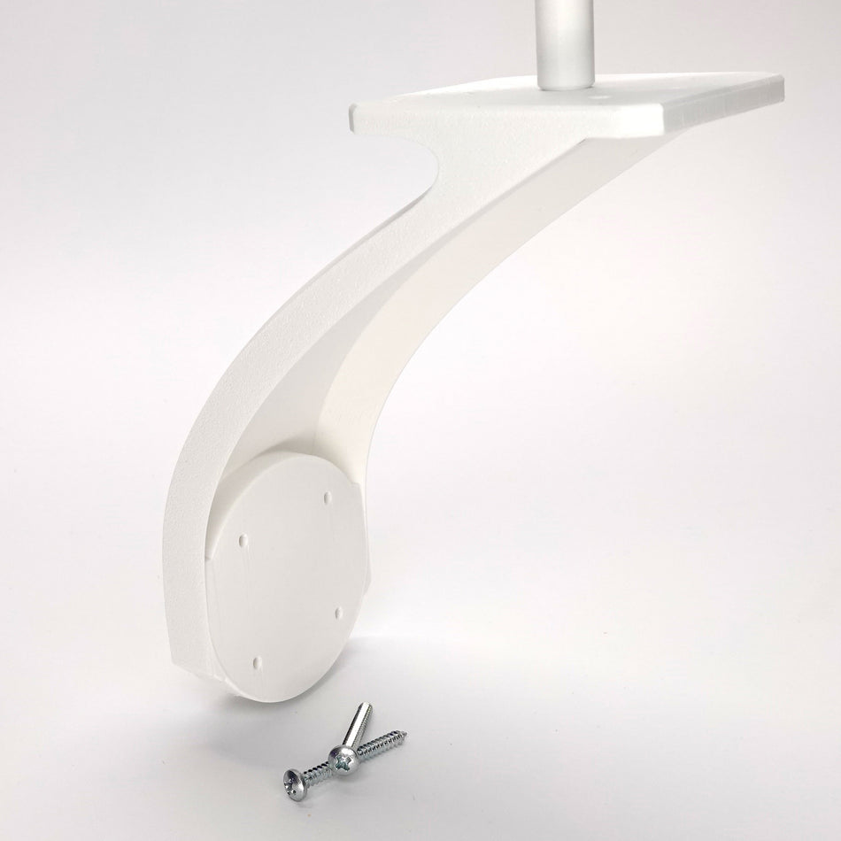 White 3D-printed curved mounting bracket for Ring Stick Up Cam, include screws.