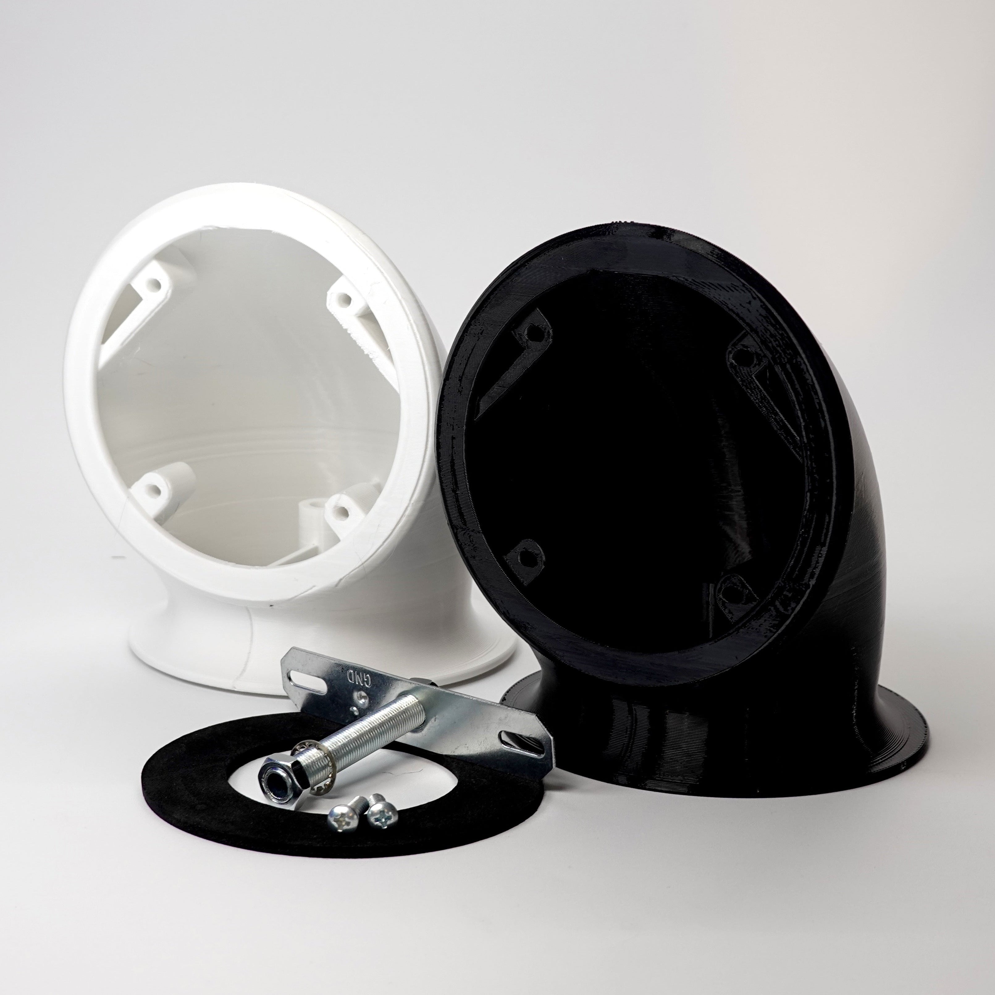 Universal 90-degree soffit mounts for floodlight cameras.
