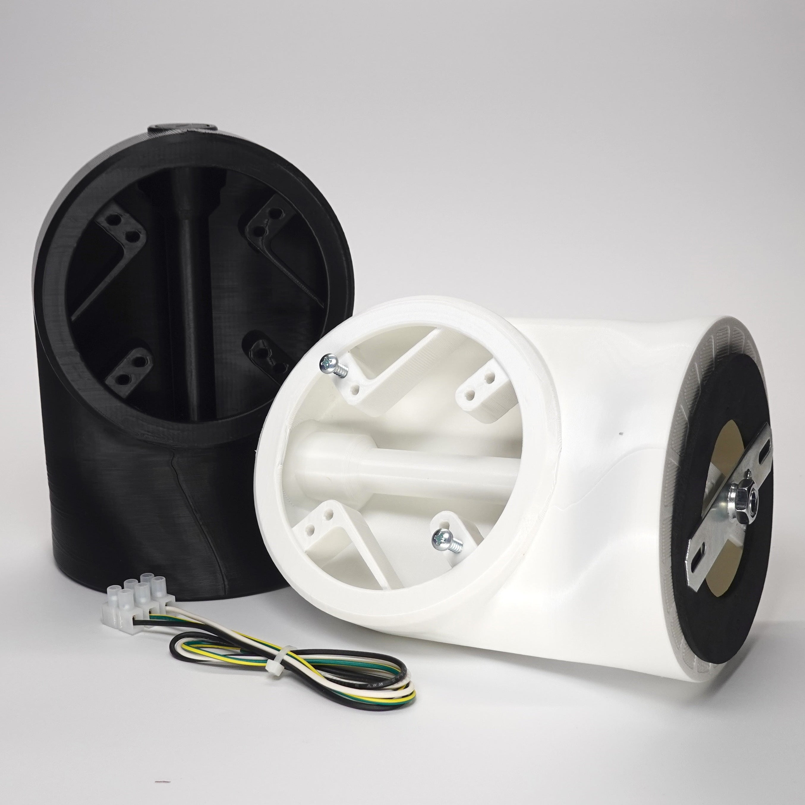3D-printed  Slim 90° Soffit Mounts for floodlight cameras.