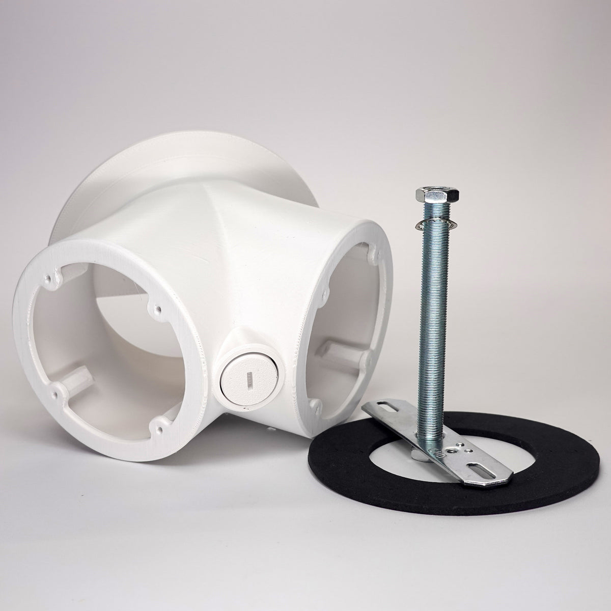 White 3D-printed 45-degree dual camera mount for UniFi G Turret security cameras.