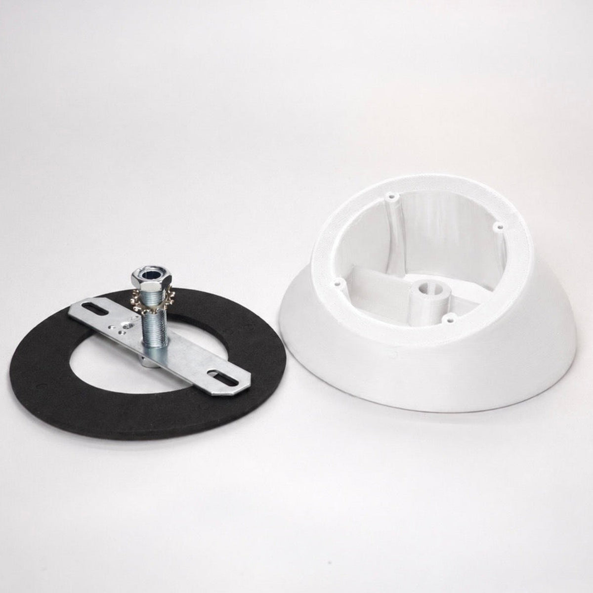 3D-printed angled soffit wedge for UniFi G Turret camera.