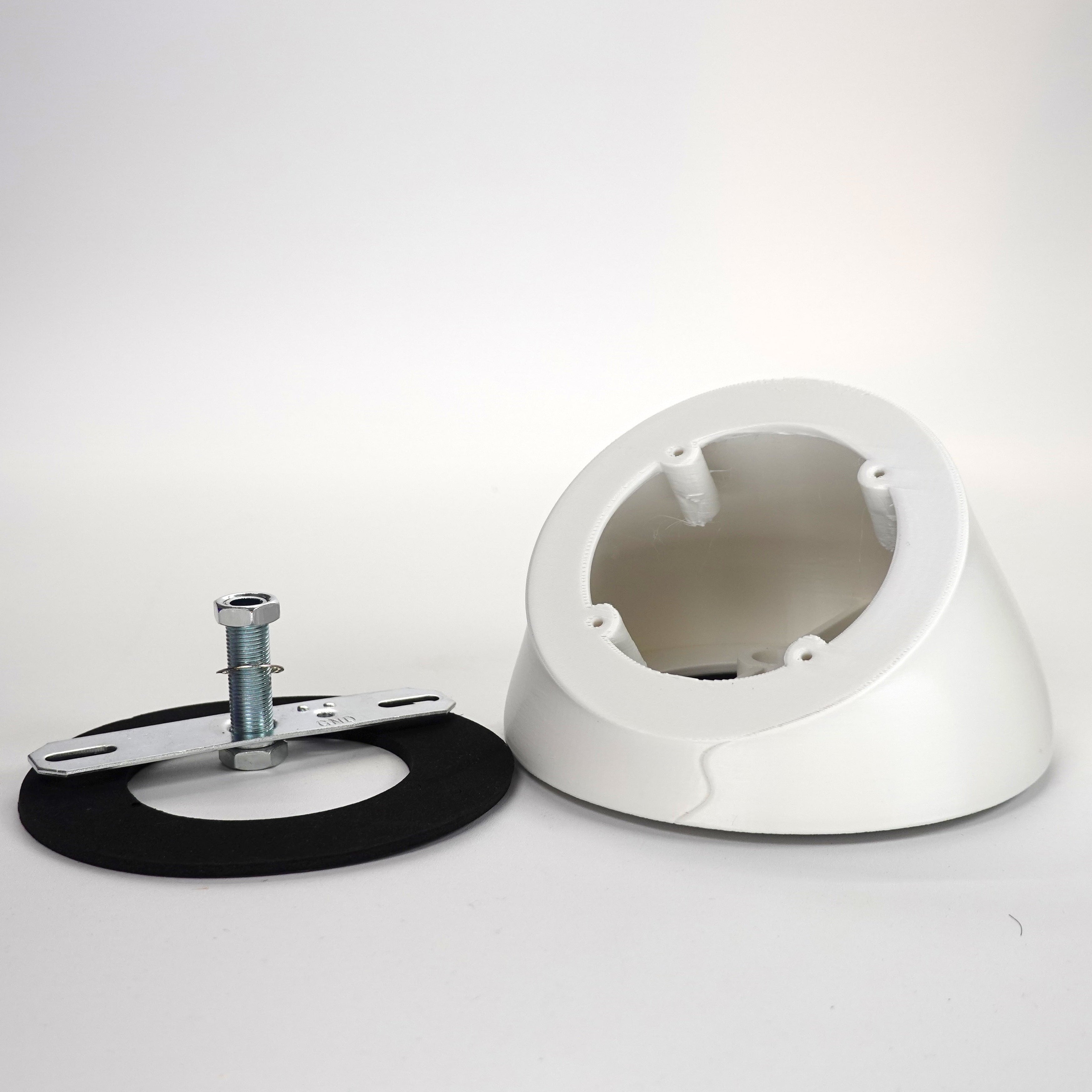 3D-printed angled soffit wedge for UniFi G Turret camera.