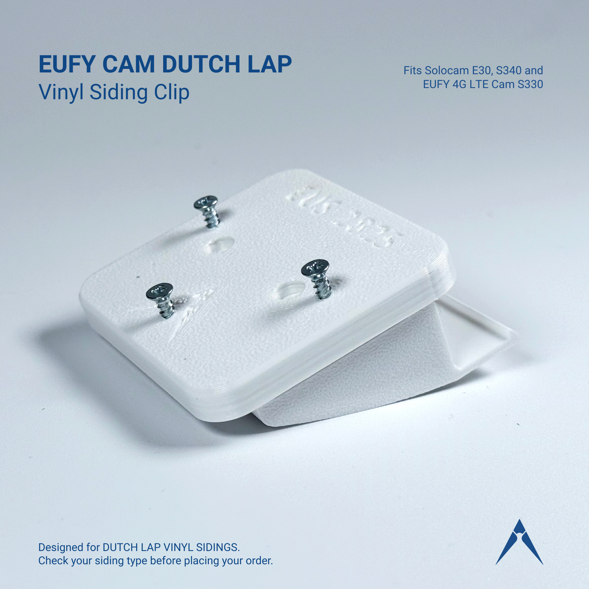 Dutch lap vinyl siding clip and square mounting base for a eufy SoloCam, include screws.