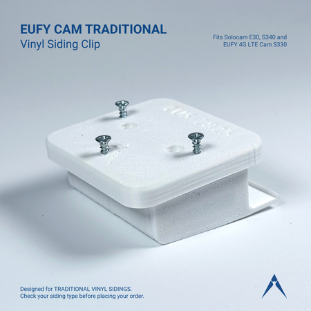 Traditional vinyl siding clip and square mounting base for a eufy SoloCam, include screws.